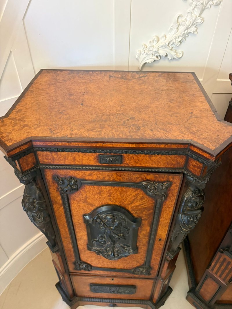 Exhibition Quality Pair of Antique Victorian Amboyna and Carved Ebony Pedestals - Image 10